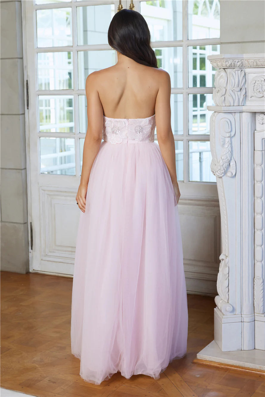 Enchanting Lady Strapless Tulle Maxi Dress Pink