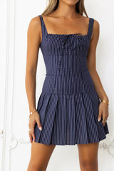 Chic Talk Mini Dress Navy Pinstripe