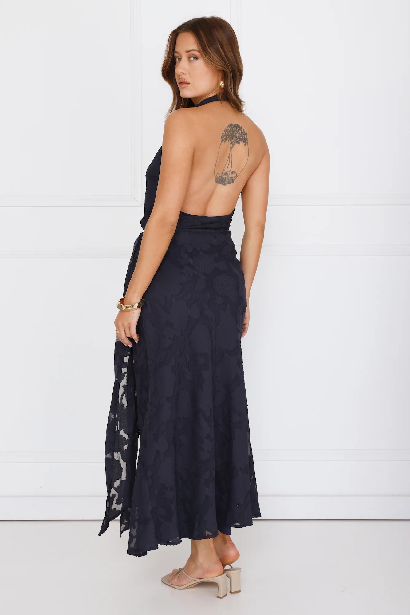 Dazzling Dusk Halter Maxi Dress Navy
