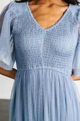 Martha Smocked Tulle Dress | Dusty Blue