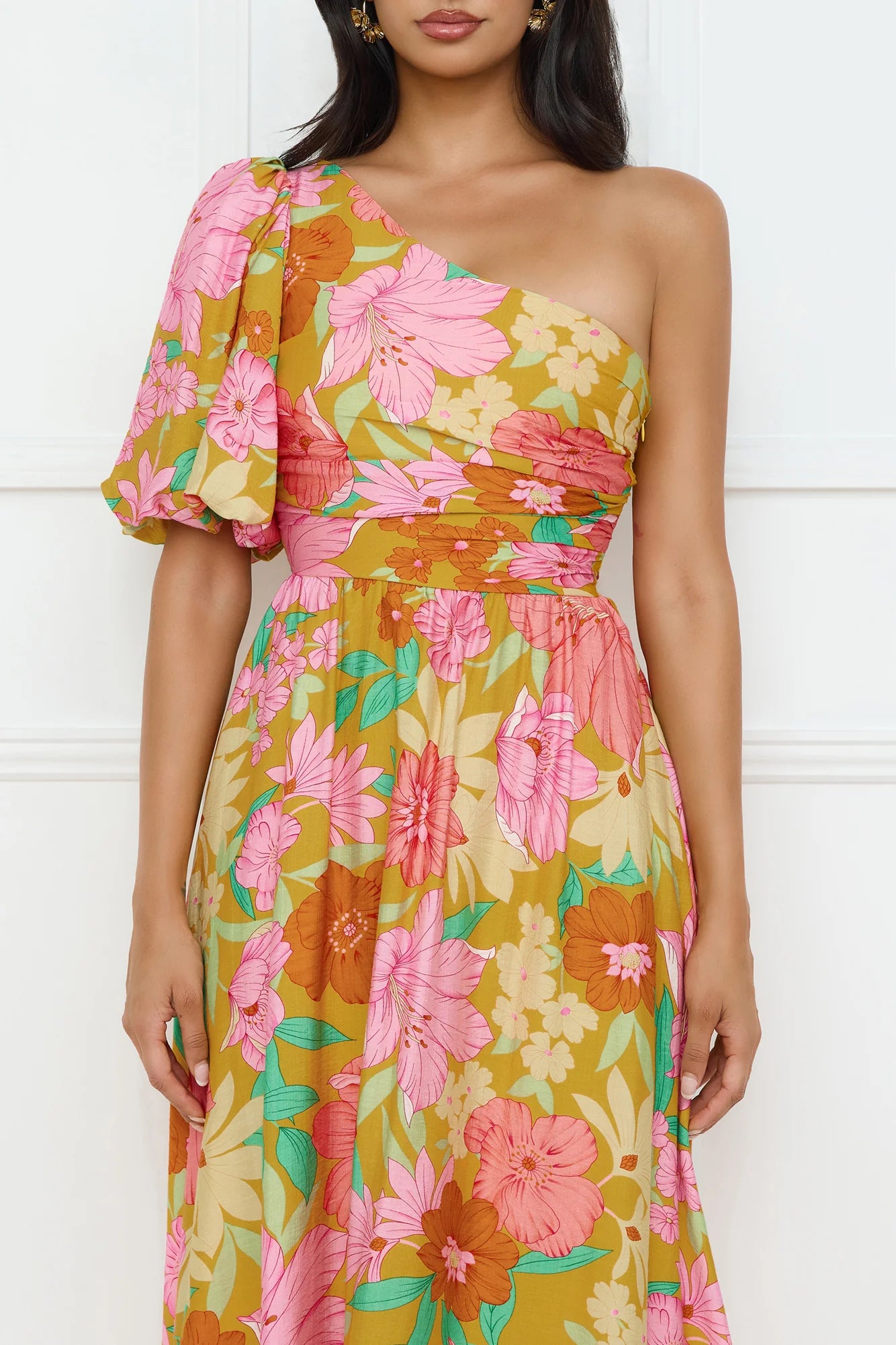 Coconut Crush One Shoulder Midi Dress Orange