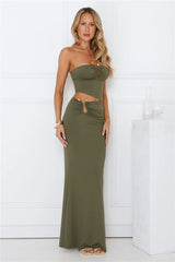 Chic Star Strapless Maxi Dress Olive