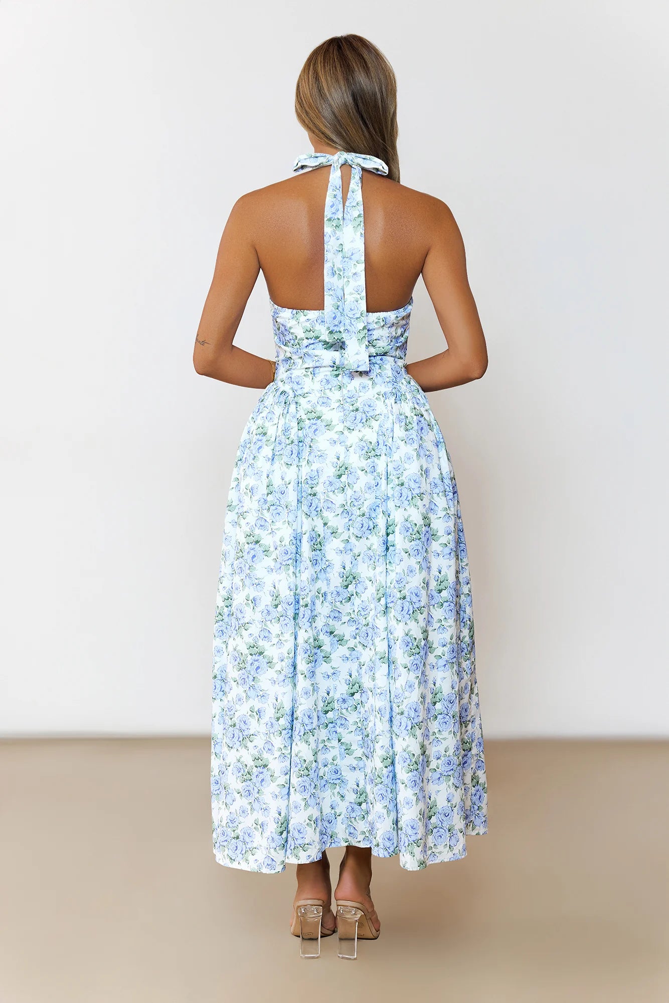 Cottage Song Halter Midi Dress Blue