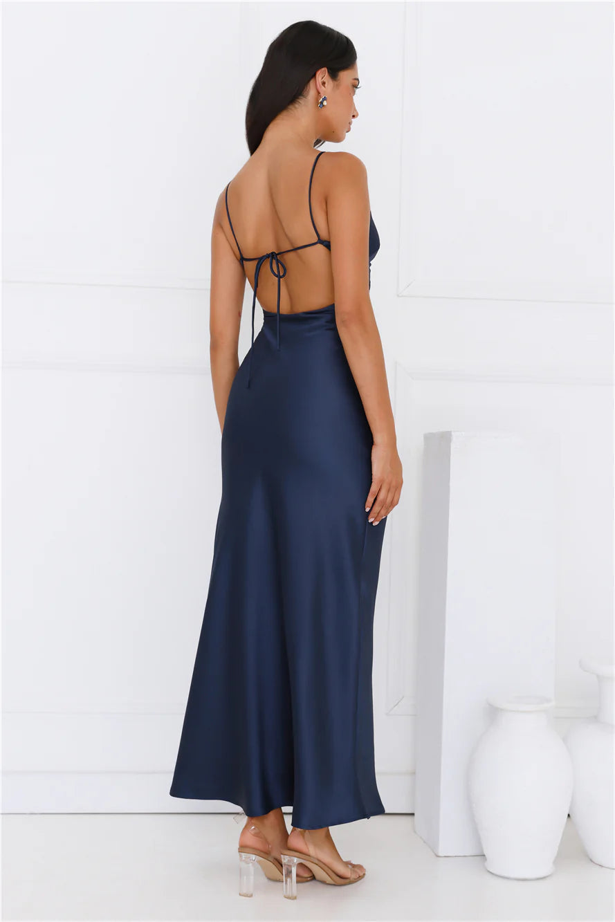 Chic 'Fit Slip Satin Maxi Dress Navy