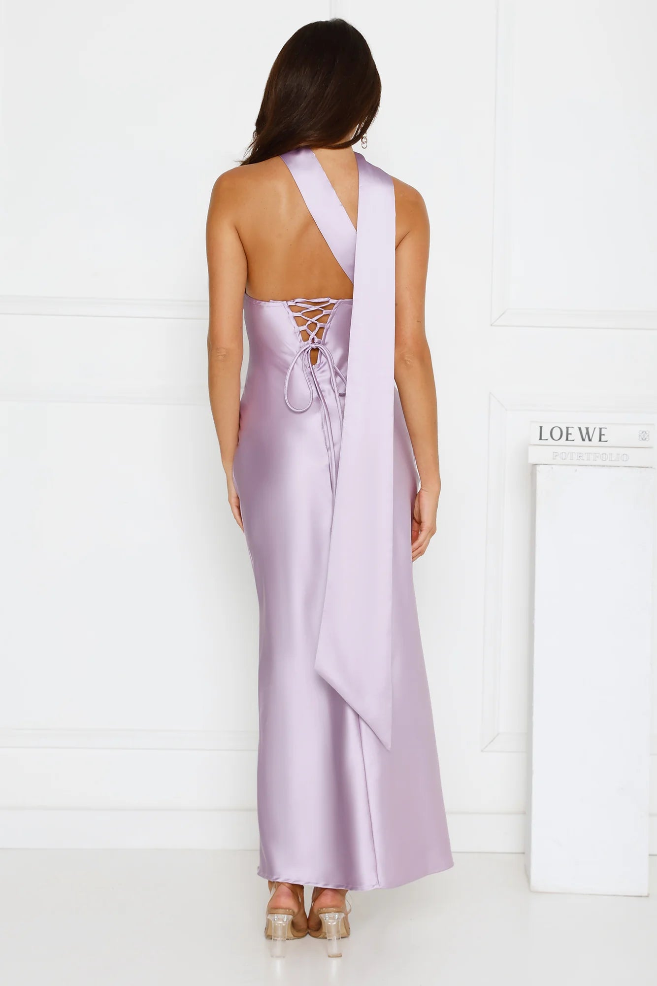 Be Noticed Strapless Satin Maxi Dress Lilac
