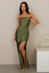 The Violetta Satin Maxi Dress Olive