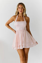 Whimsical Dream Halter Satin Mini Dress Pink