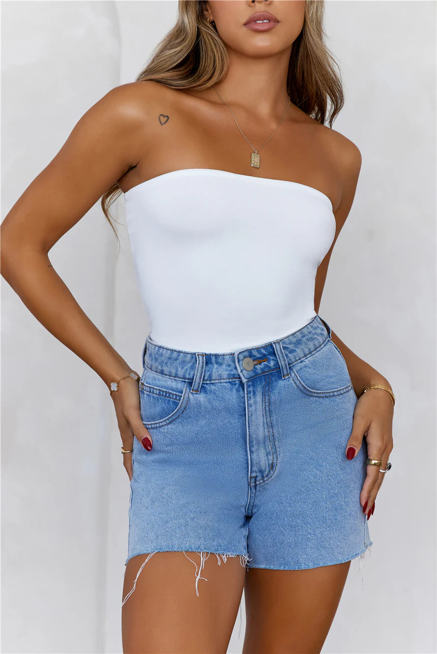 BASE  Longline Strapless Bandeau Top White