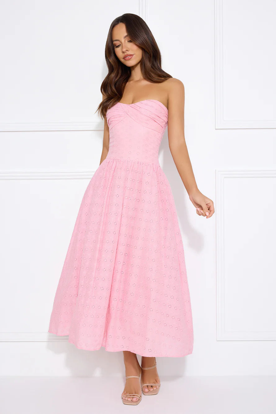 City Of Stars Strapless Embroidered Midi Dress Pink