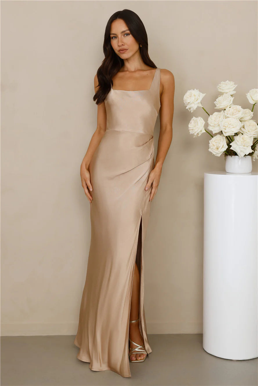 The Evelina Satin Maxi Dress Champagne