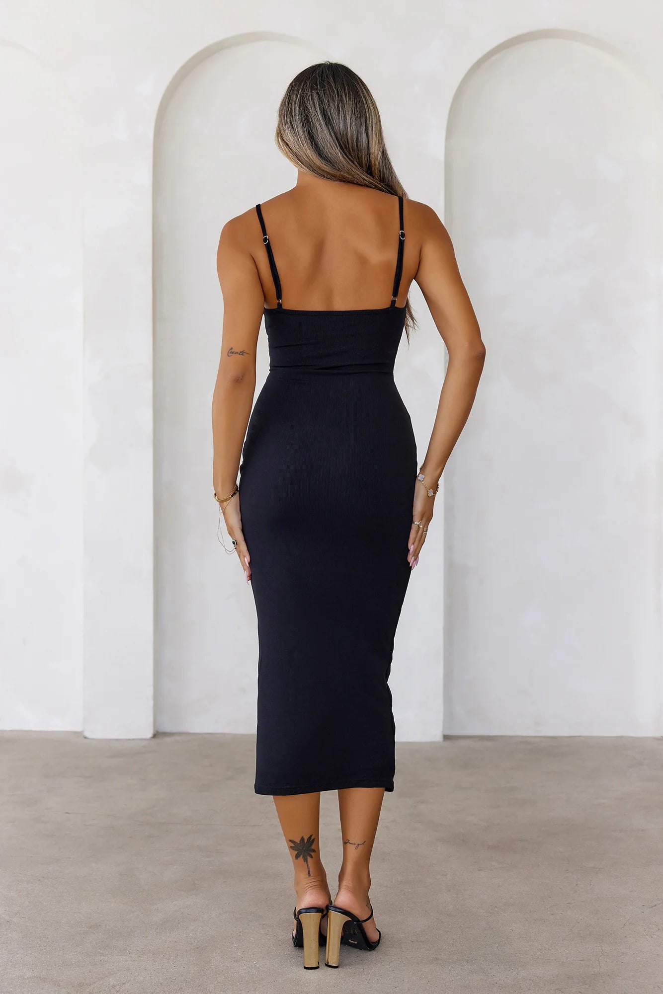 BASE The Smoothing Thin Strap Ribbed Midi Dress Black