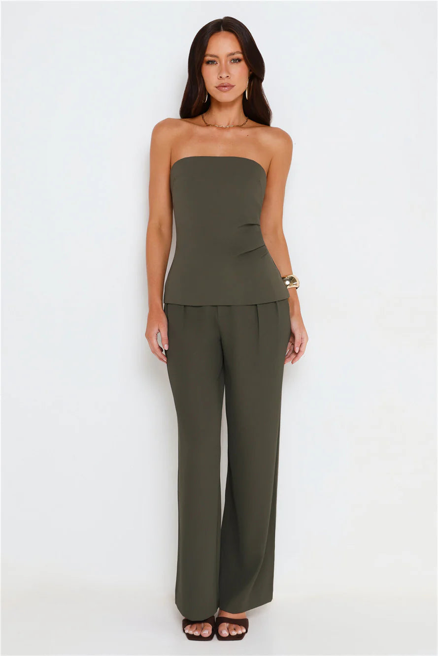 Core Cut Tailored Strapless Top Khaki
