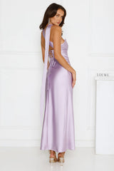 Be Noticed Strapless Satin Maxi Dress Lilac