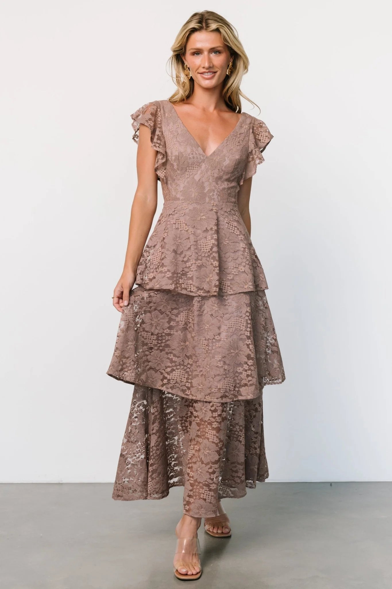 Margot Lace Tiered Maxi Dress | Desert Taupe