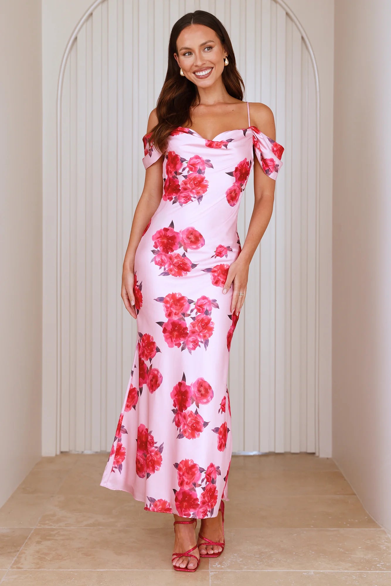 Evening Elegance Satin Maxi Dress Pink