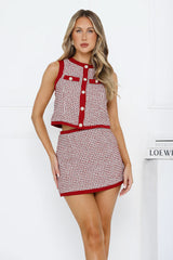 City Breeze Tweed Crop Top Burgundy