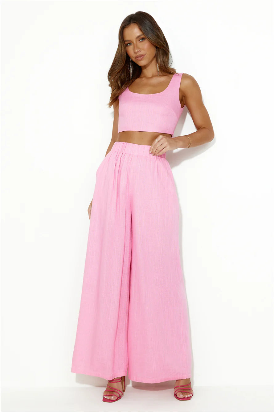 From The Sea Linen Crop Top Pink
