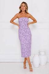 Frosted Floral Strapless Midi Dress Purple