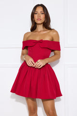 Ballroom Lights Off Shoulder Mini Dress Red