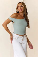 BASE Luxe Rib Luxe Line Off Shoulder Top Sage