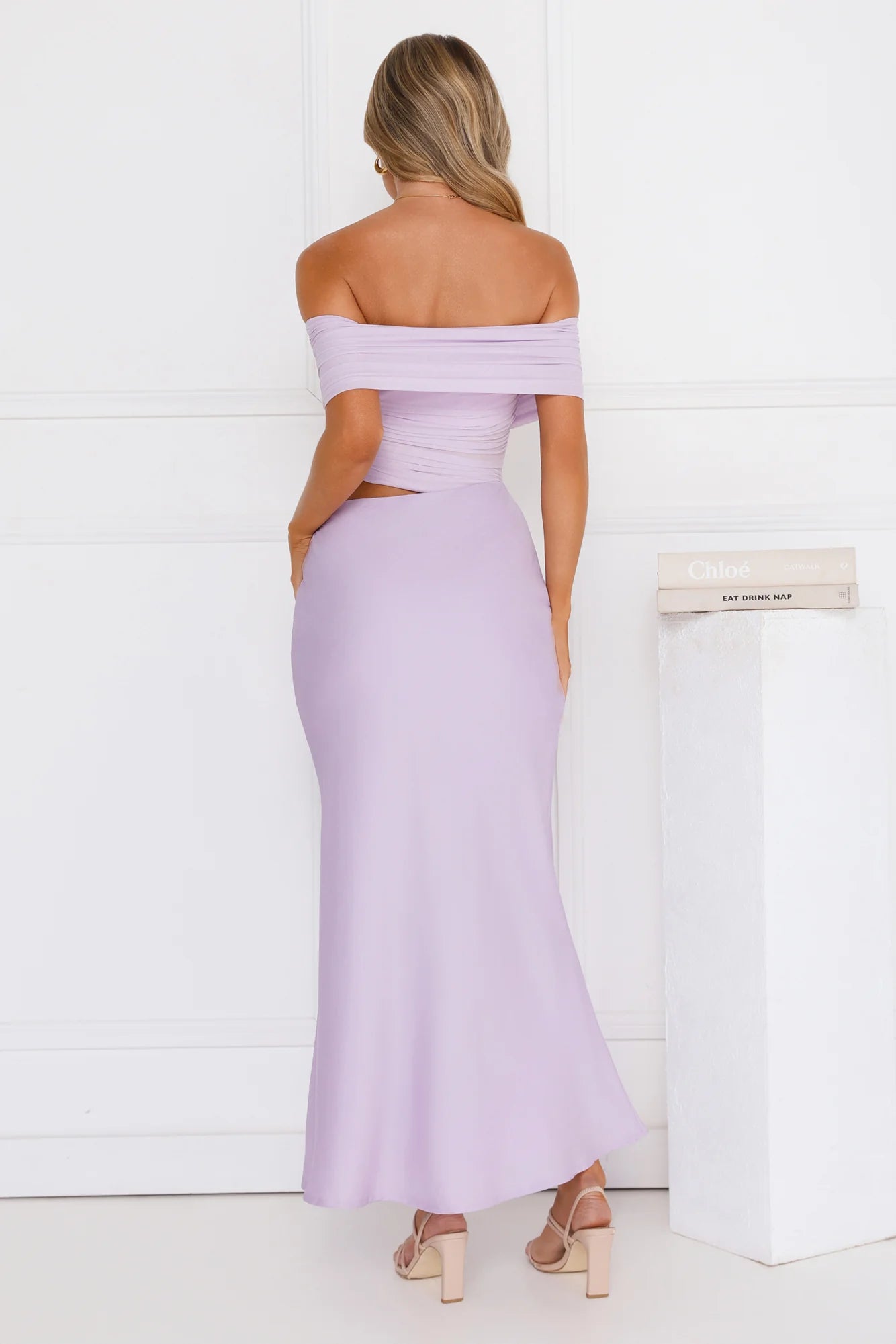 Velvet Sky Off Shoulder Mesh Maxi Dress Lilac
