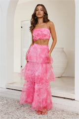 Worthy Of Roses Frill Maxi Skirt Pink