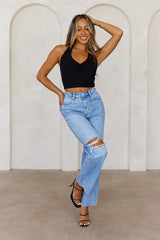 BASE The Only Ribbed Halter Crop Top Black