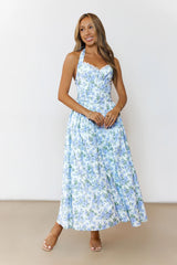 Cottage Song Halter Midi Dress Blue