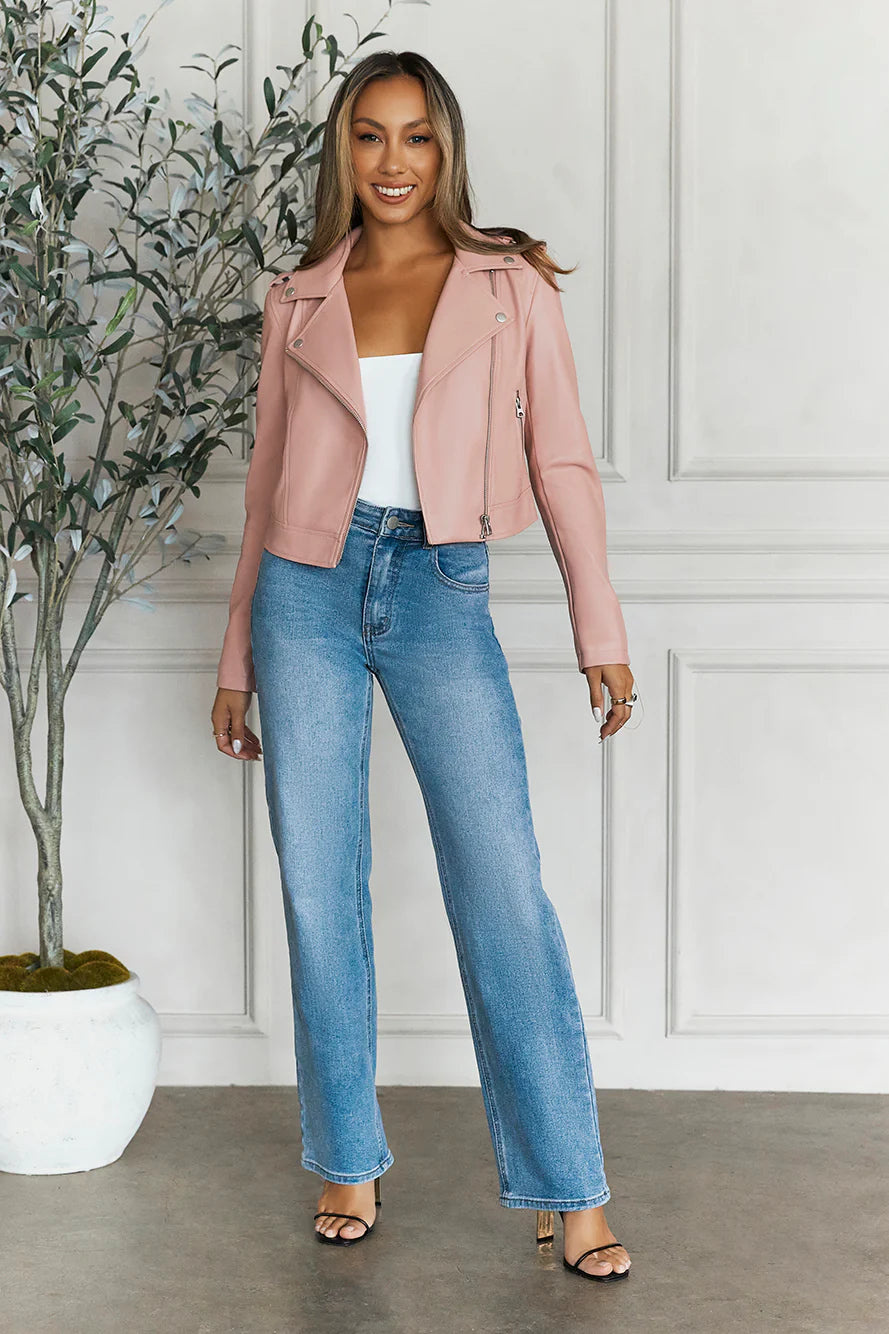 Valley Escape Faux Leather Jacket Pink