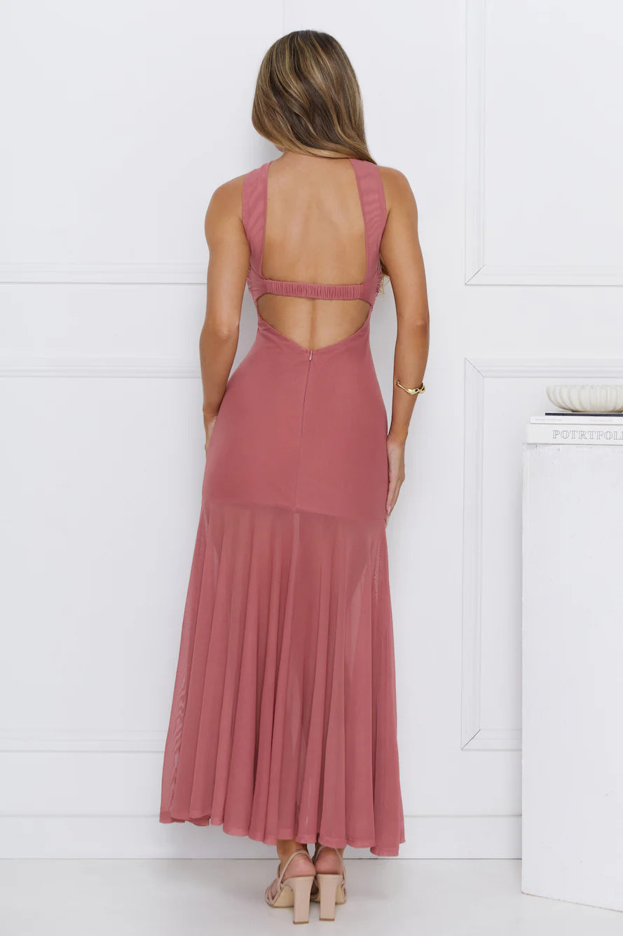 East Coast Edge Mesh Maxi Dress Plum