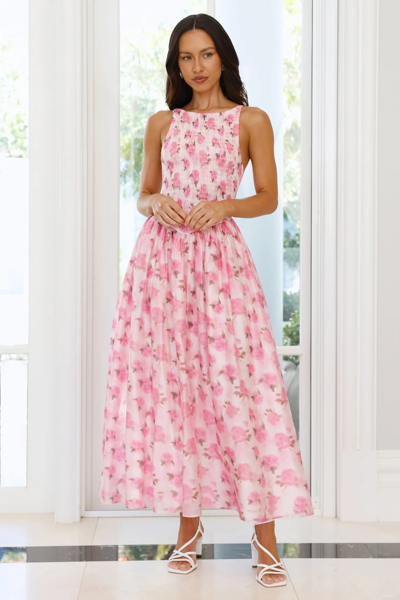 Flora Fields Maxi Dress Pink