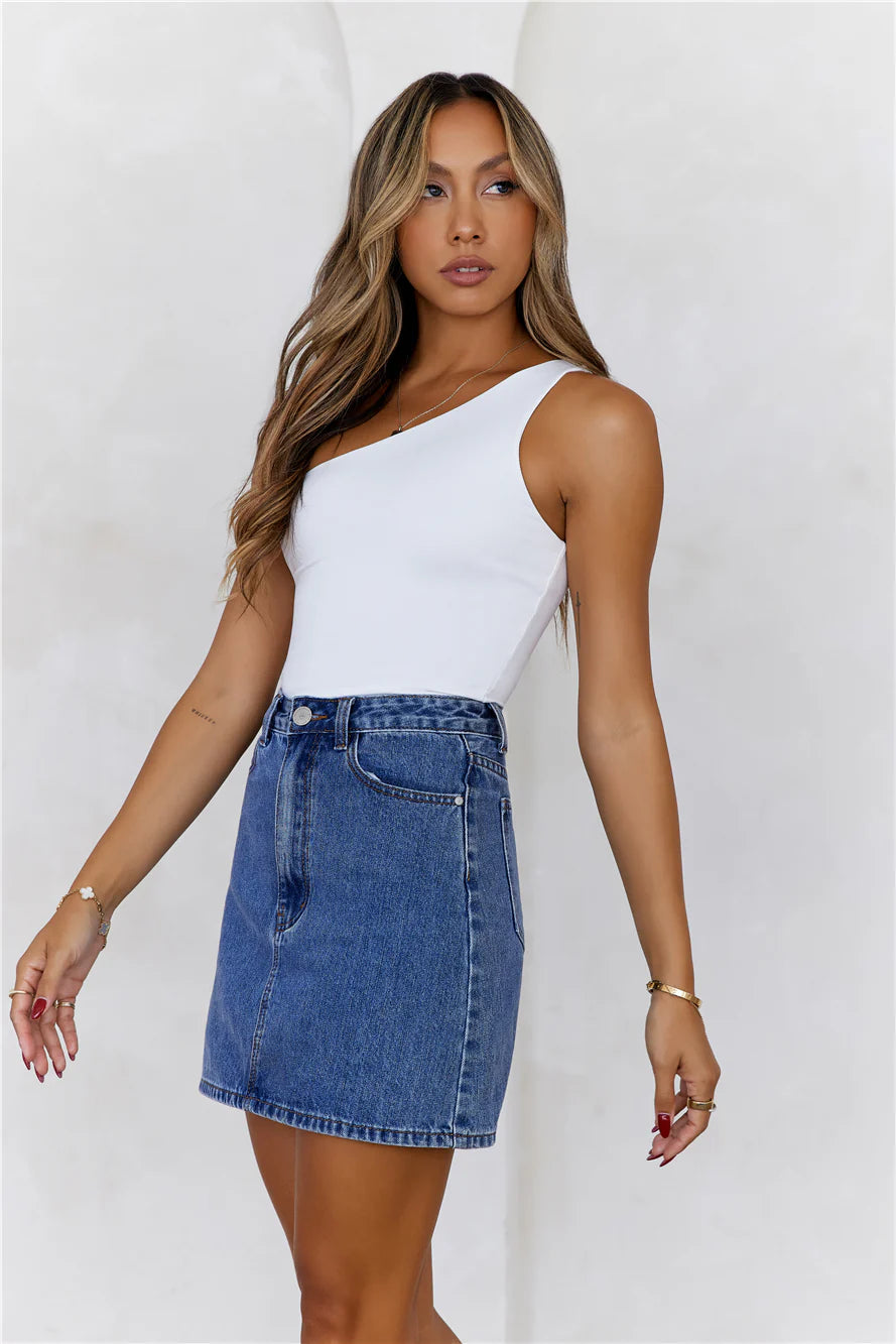 BASE  Best Side One Shoulder Tank Top White
