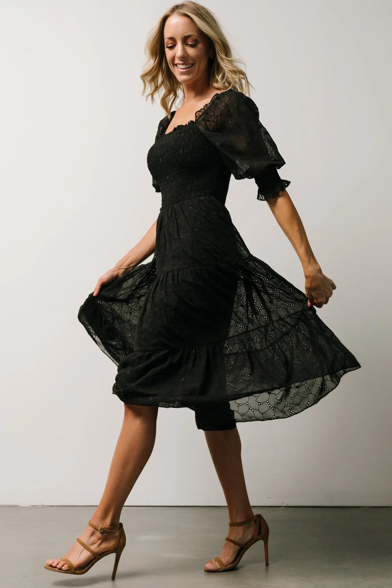 Hazel Eyelet Midi Dress | Black