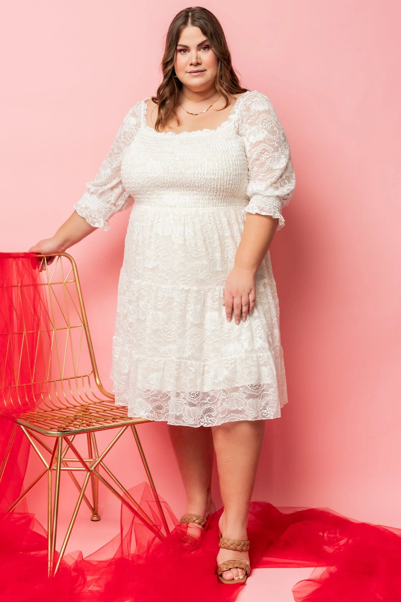Tate Smocked Lace Short Dress | Off White