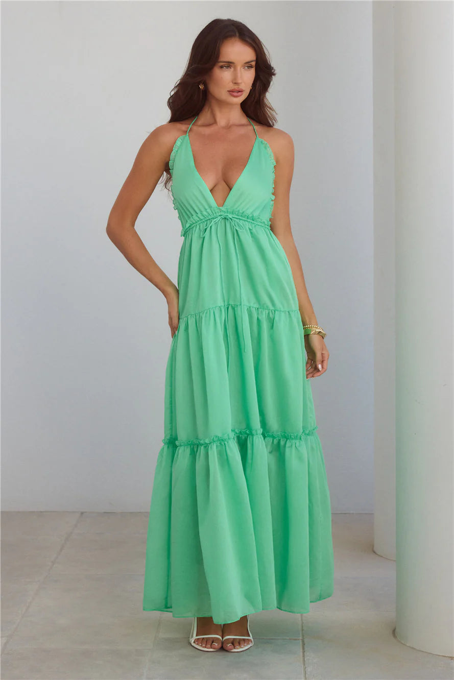 Dance In The Dark Halter Maxi Dress Green
