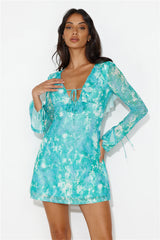 Fun For All Long Sleeve Mesh Mini Dress Green