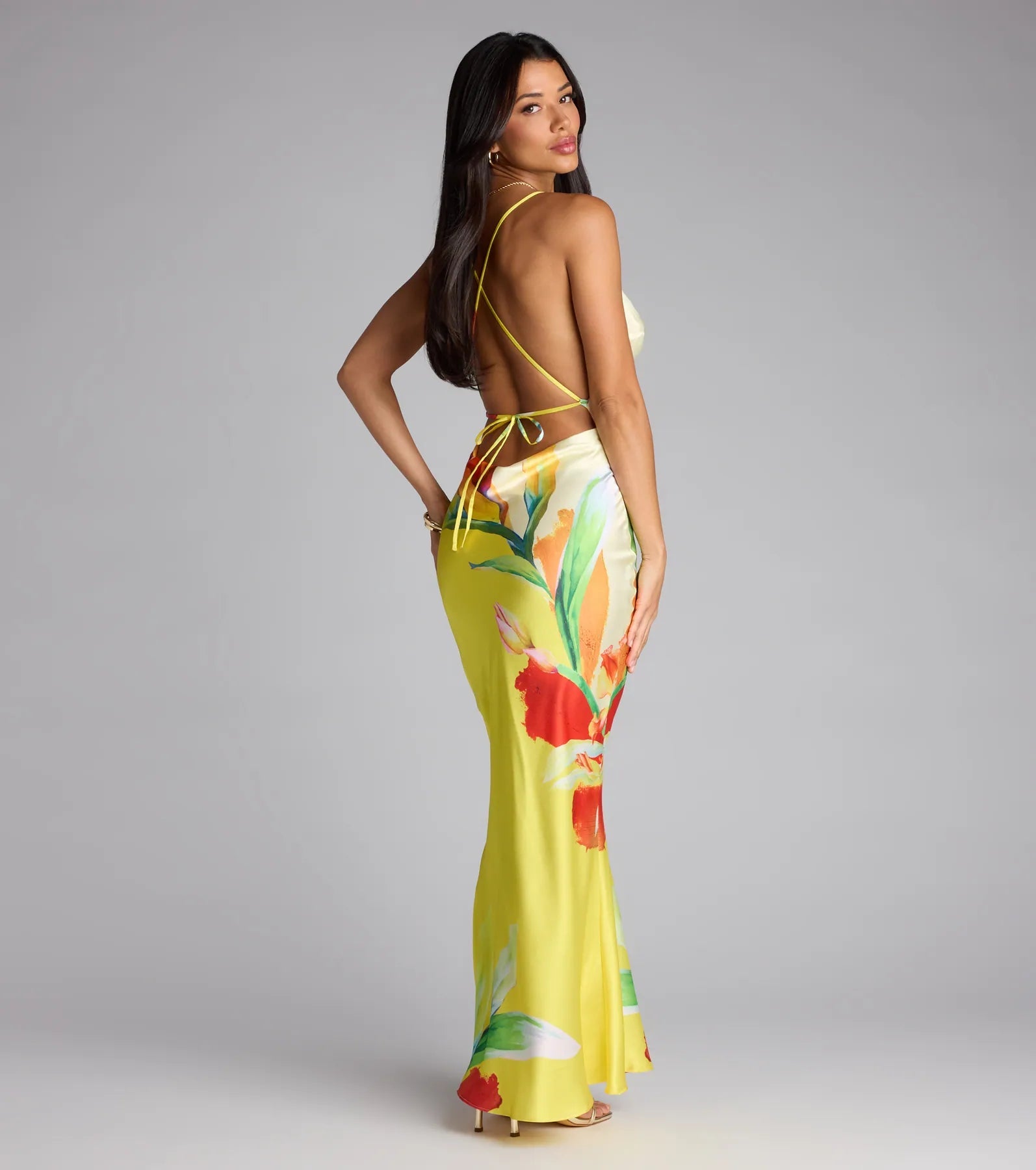Sunset Muse Floral Satin Maxi Dress