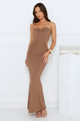 Dress To Captivate Strapless Maxi Dress Brown