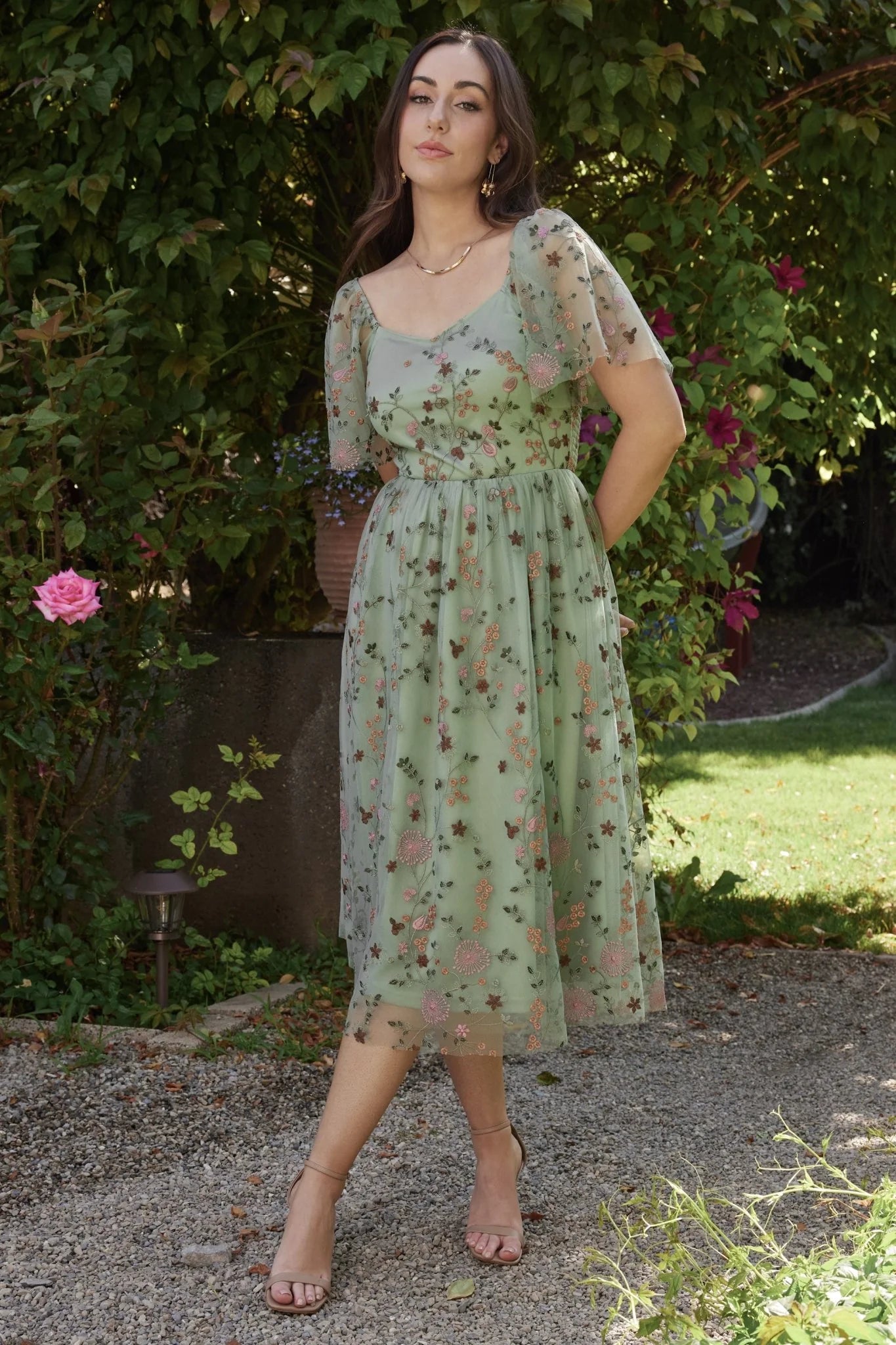 Gwyneth Tulle Midi Dress | Eucalyptus Floral