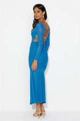 Grand Gesture Long Sleeve Mesh Maxi Dress Blue
