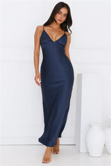 Chic 'Fit Slip Satin Maxi Dress Navy
