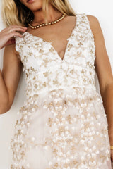 Kassia Applique Maxi Dress | Off White + Gold