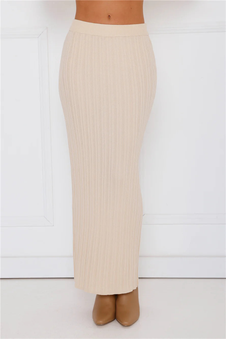 Winter Stars Knit Maxi Skirt Beige