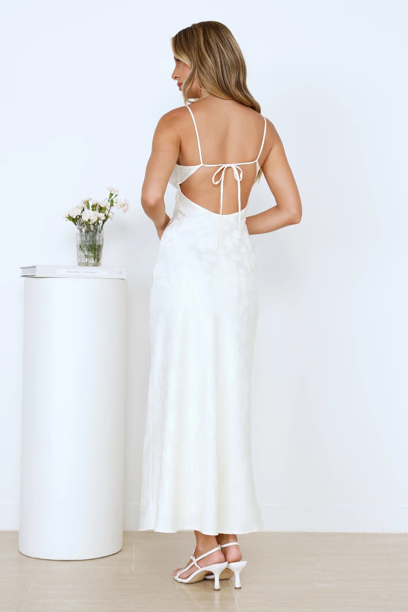 Floral Kiss Satin Maxi Dress Beige