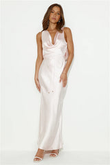 Designer 'Fit Cowl Neck Satin Maxi Dress Blush