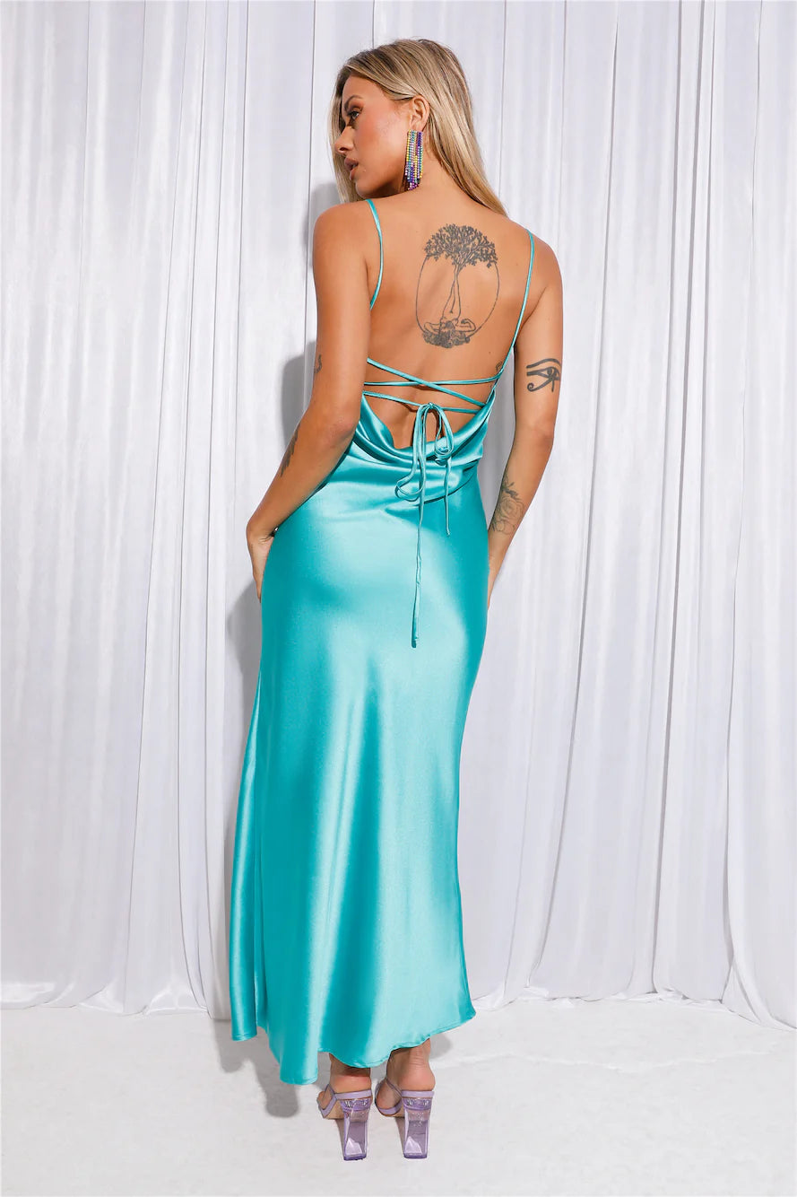 Classy Behaviour Satin Maxi Dress Turquoise