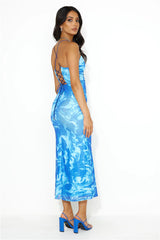 Wine And Dine Me Mesh Midi Dress Blue