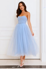 Beauty Pageant Strapless Tulle Midi Dress Blue