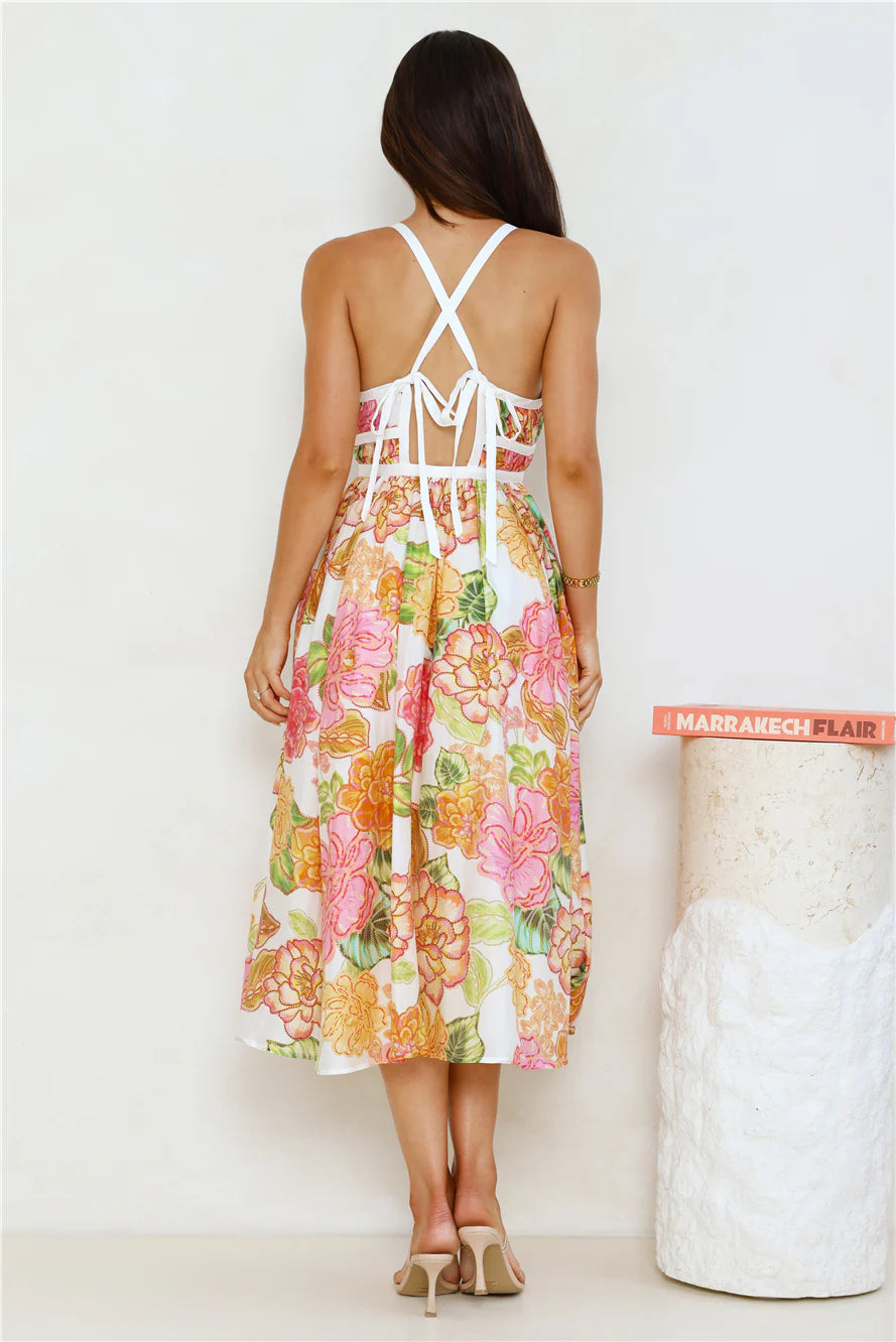 Blooming In The City Midi Dress Orange