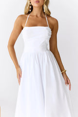 Feathered Snow Halter Maxi Dress White